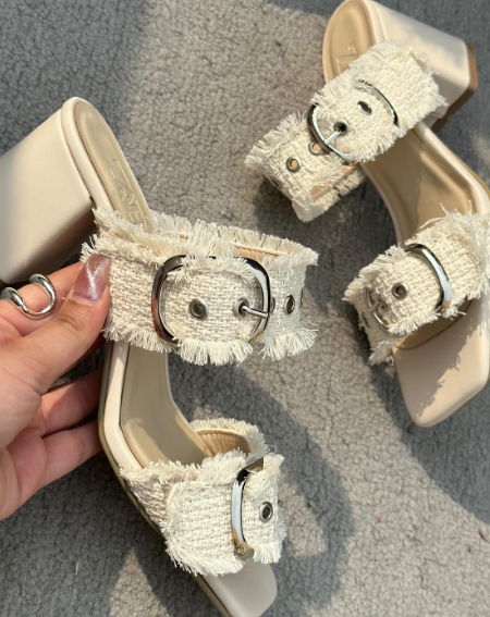 Double Buckle Chunky Heel Sandals