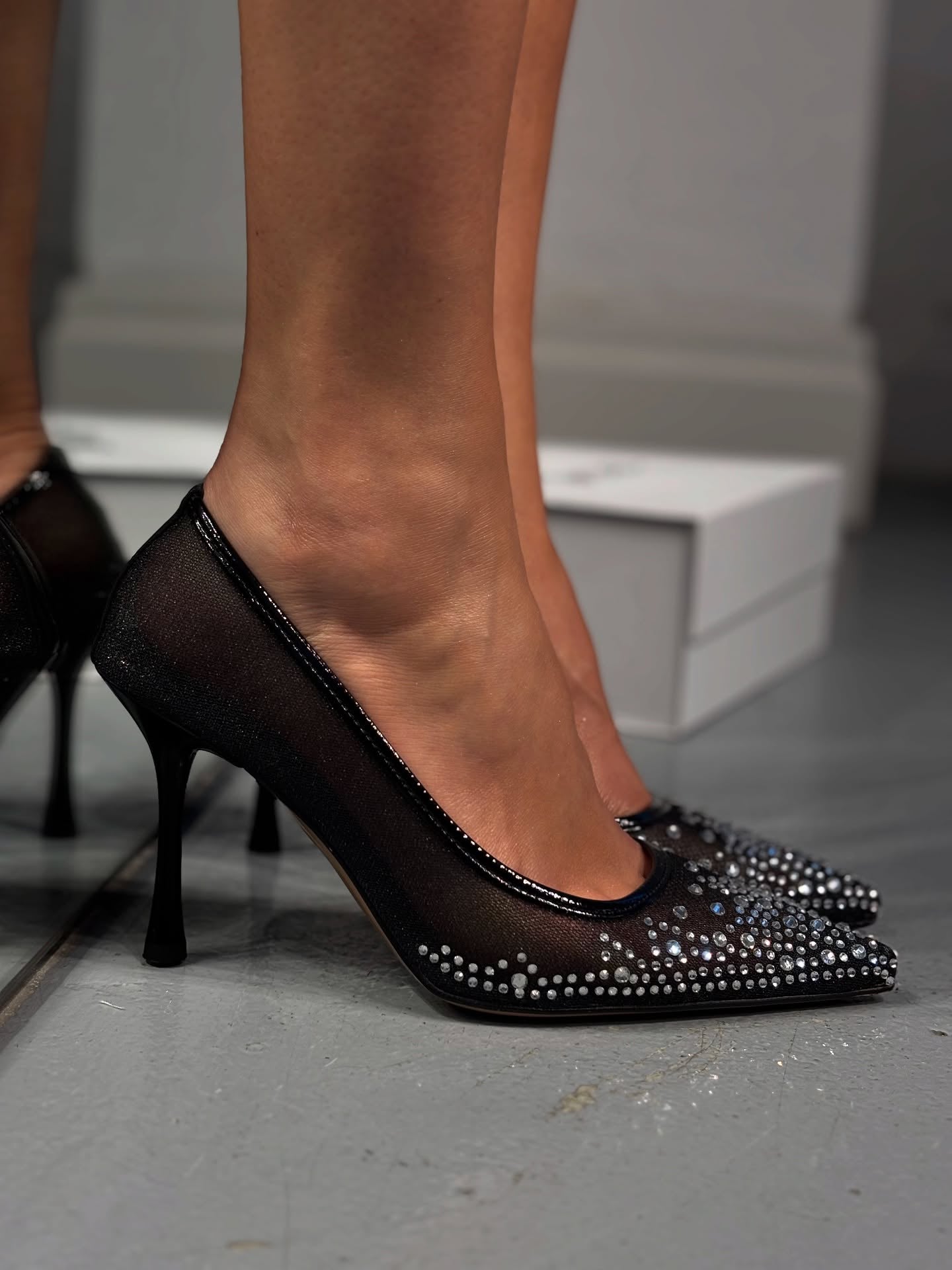 Mesh Rhinestone High Heels