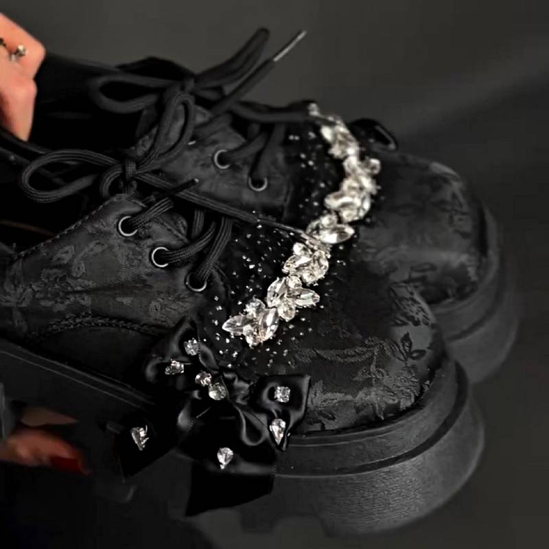 Chic Jacquard Rhinestone Lace-up Shoes