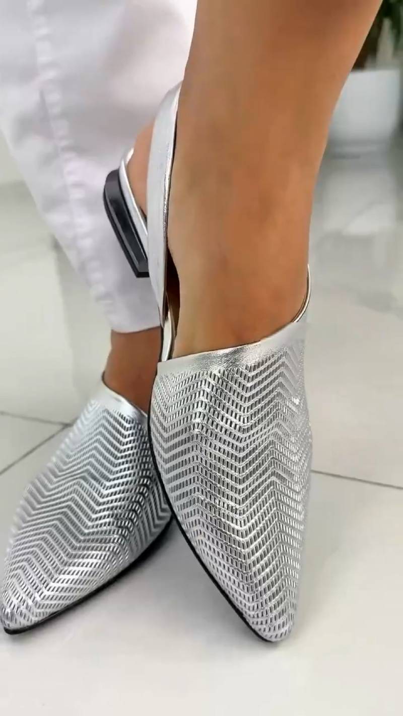 Chic Silver Hollow Pointed Sandals