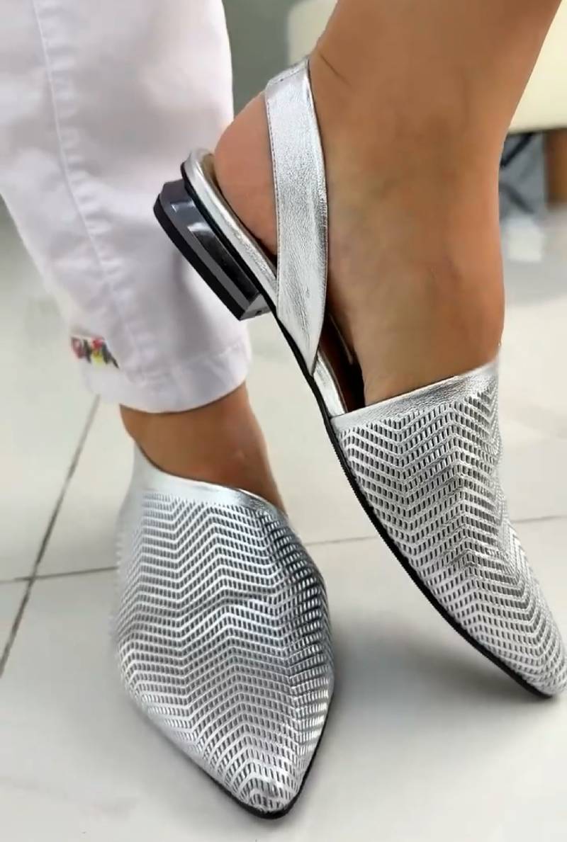 Chic Silver Hollow Pointed Sandals