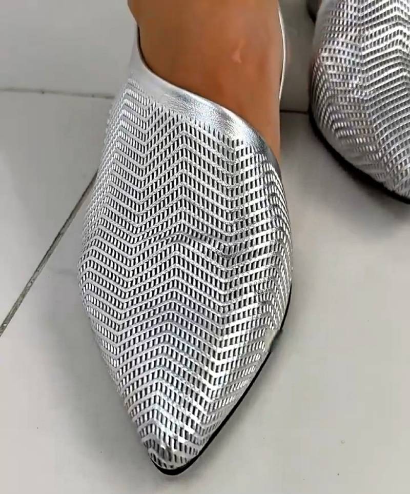 Chic Silver Hollow Pointed Sandals