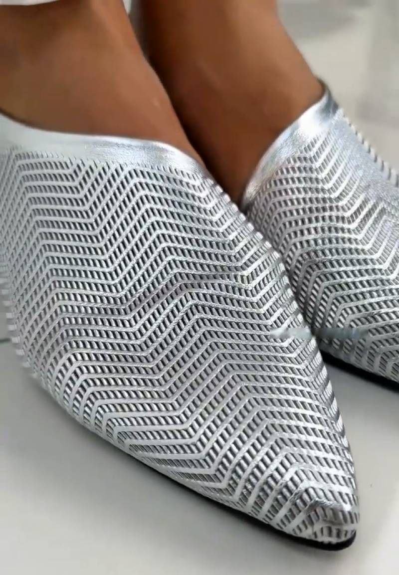 Chic Silver Hollow Pointed Sandals