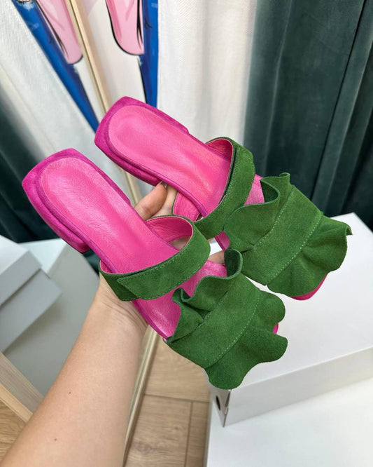 Green flower slippers