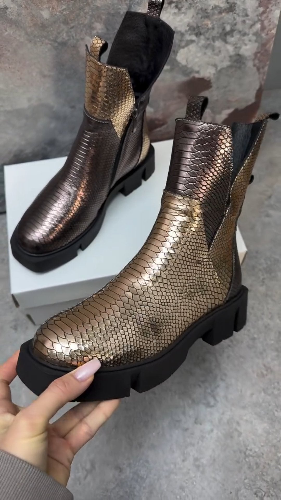 Cute Textured Leather Ankle Boots