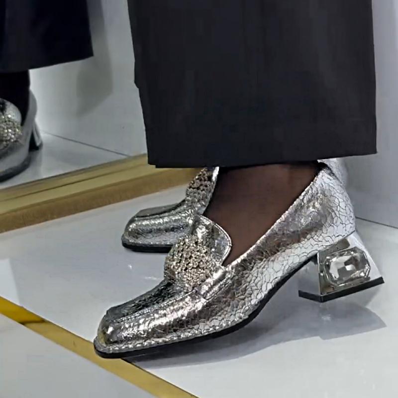 Shiny Rhinestone Patent Leather Loafers