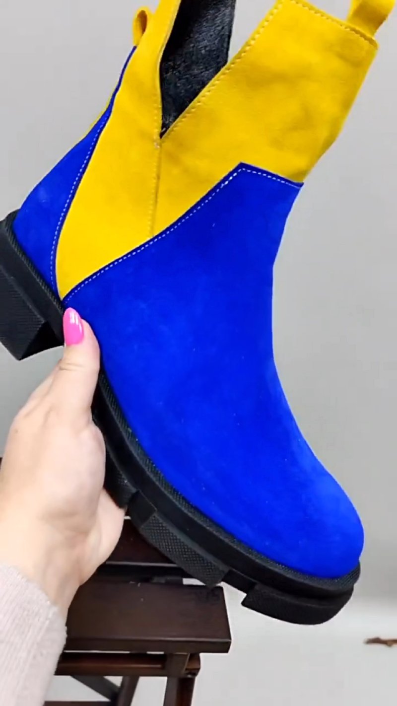 Cute Blue and Yellow Suede Ankle Boots