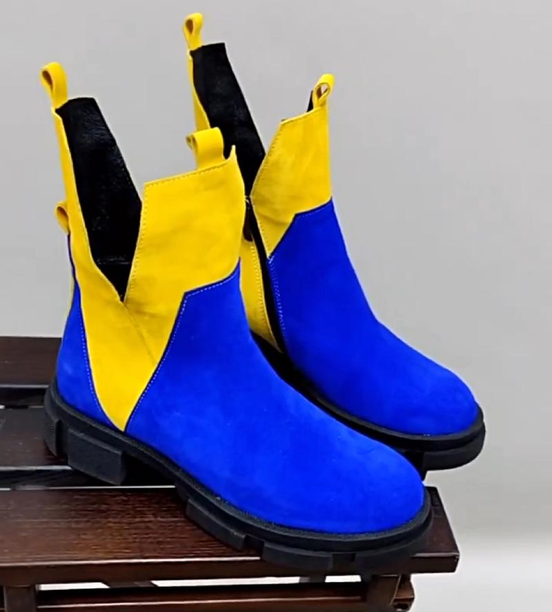 Cute Blue and Yellow Suede Ankle Boots