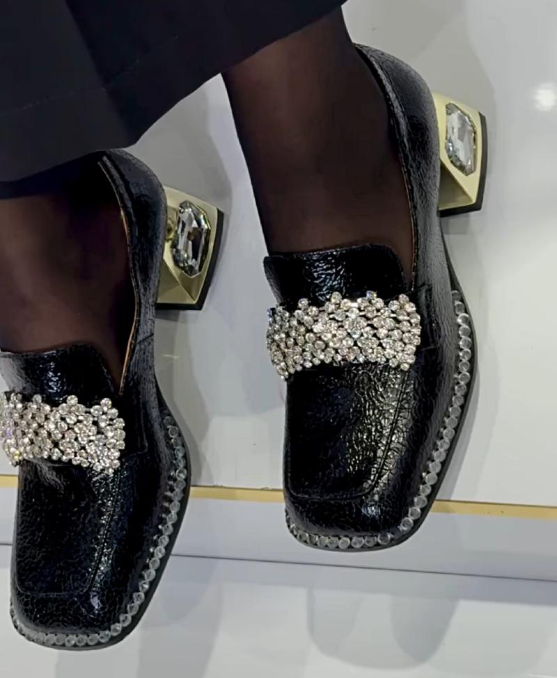 Shiny Rhinestone Patent Leather Loafers