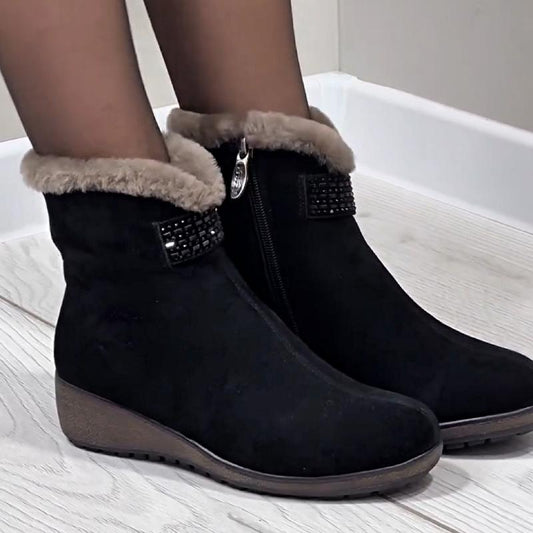 Cute Rhinestone Thick Warm Ankle Boots