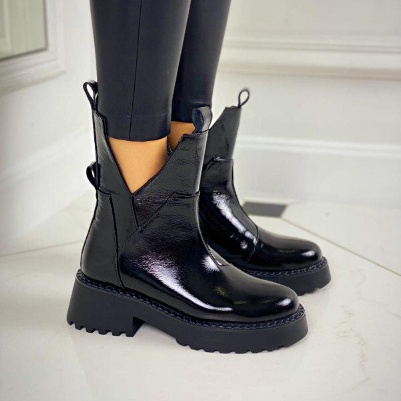 Cute Black Patent Leather Ankle Boots