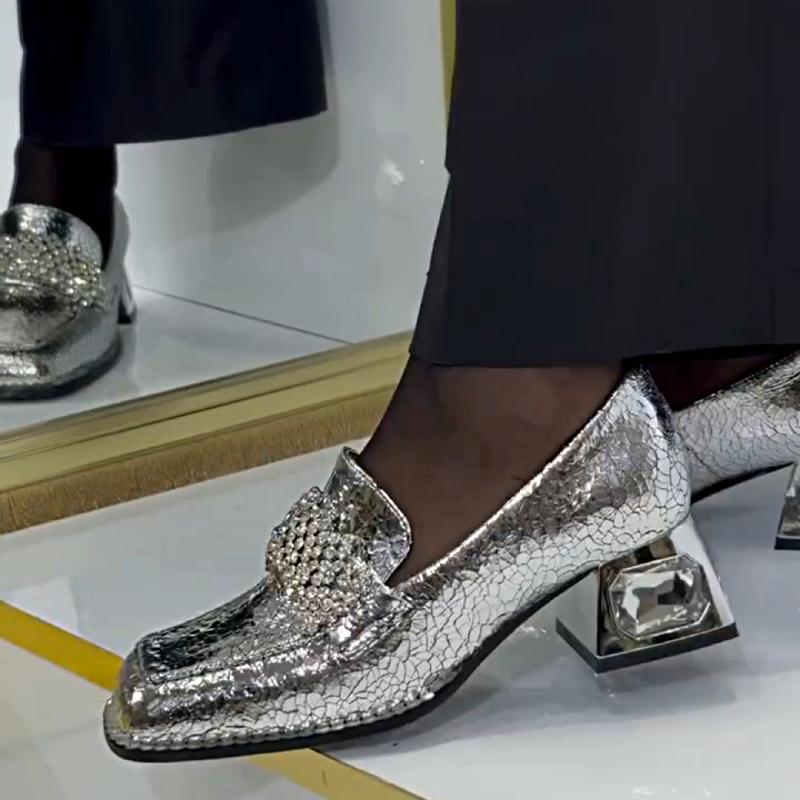 Shiny Rhinestone Patent Leather Loafers