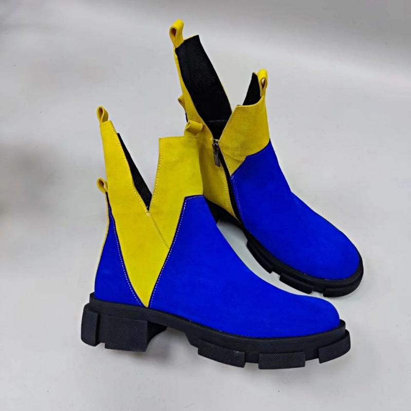 Cute Blue and Yellow Suede Ankle Boots