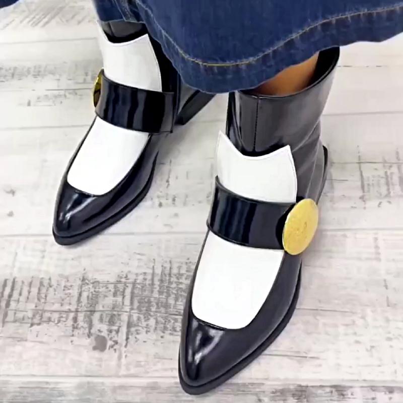 Cute Gold Disc Black and White Short Boots