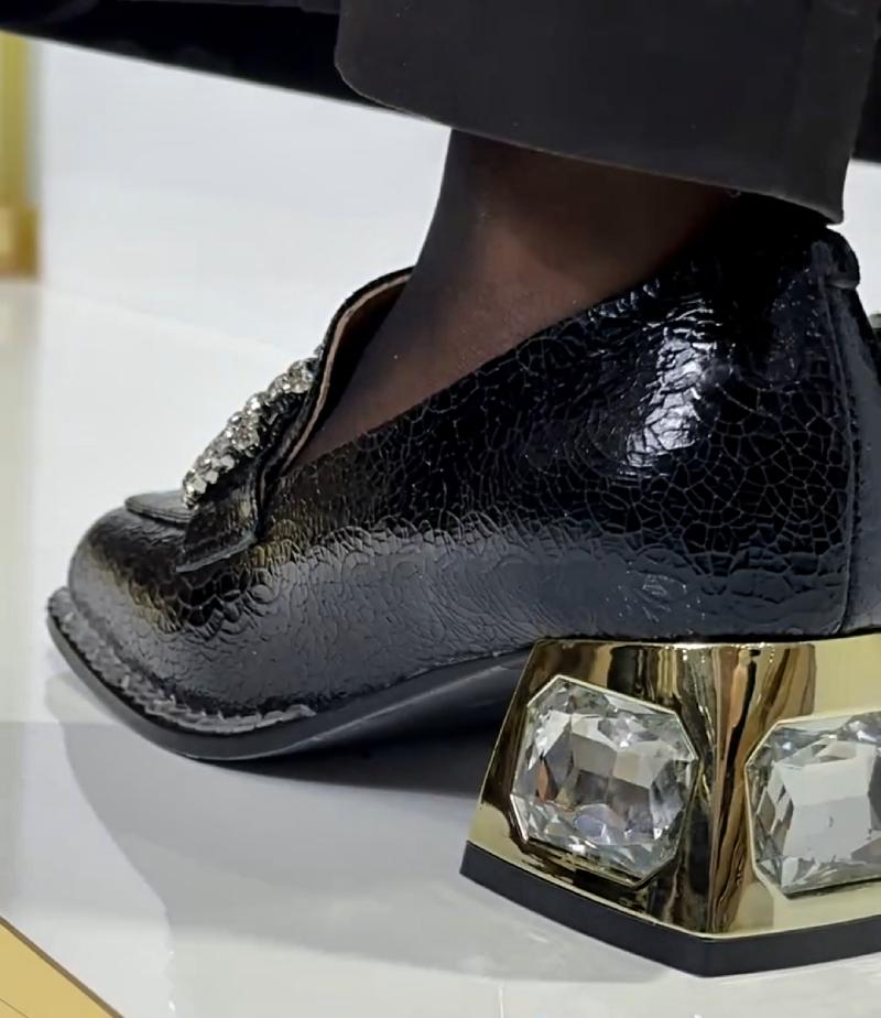 Shiny Rhinestone Patent Leather Loafers