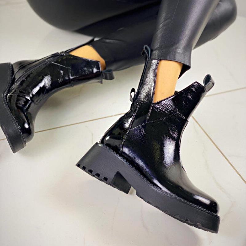 Cute Black Patent Leather Ankle Boots