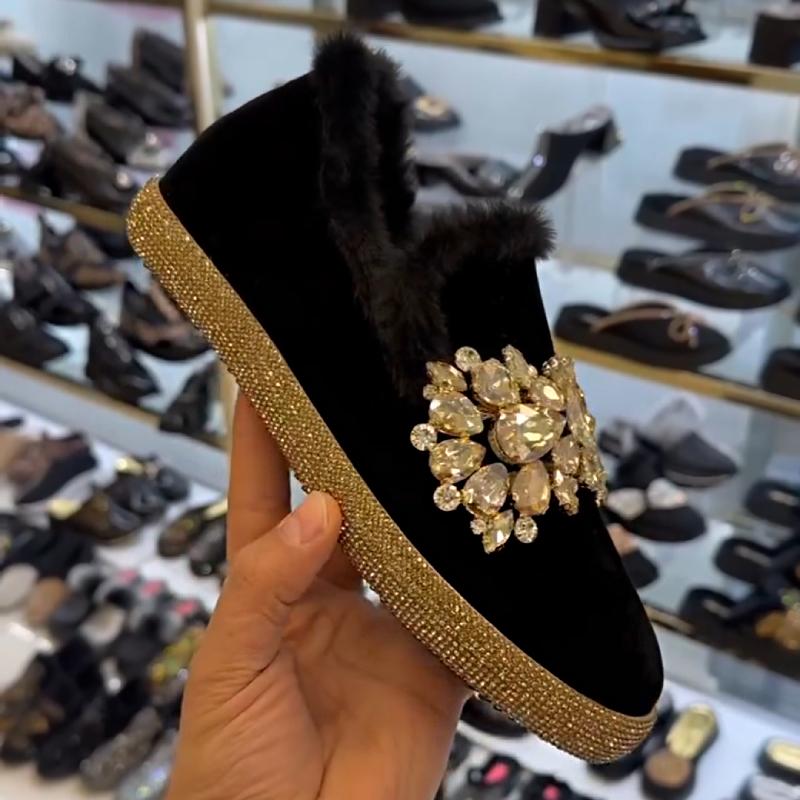 Cute Rhinestone Sole Thick Rhinestone Warm Slip-on Shoes