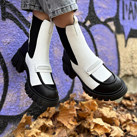 Chic Black and White Warm Ankle Boots