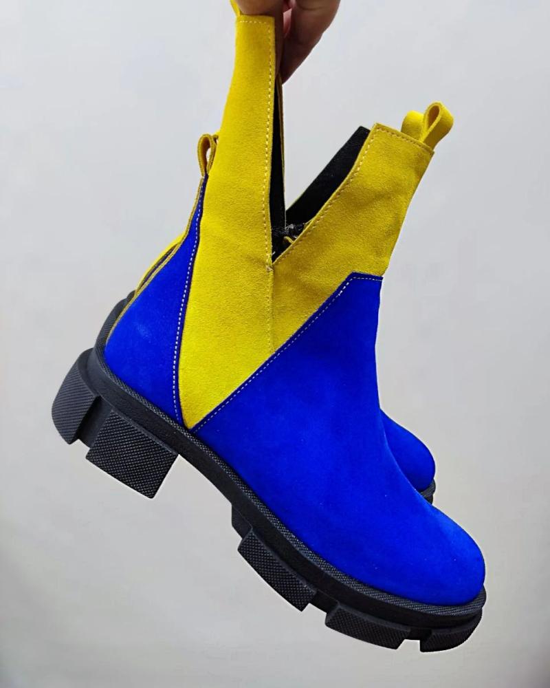 Cute Blue and Yellow Suede Ankle Boots