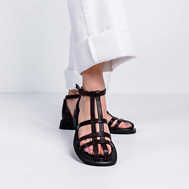 Chic Black Thin Strap Woven Flat Sandals