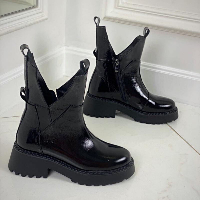 Cute Black Patent Leather Ankle Boots