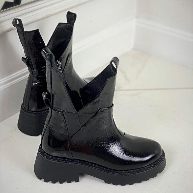 Cute Black Patent Leather Ankle Boots