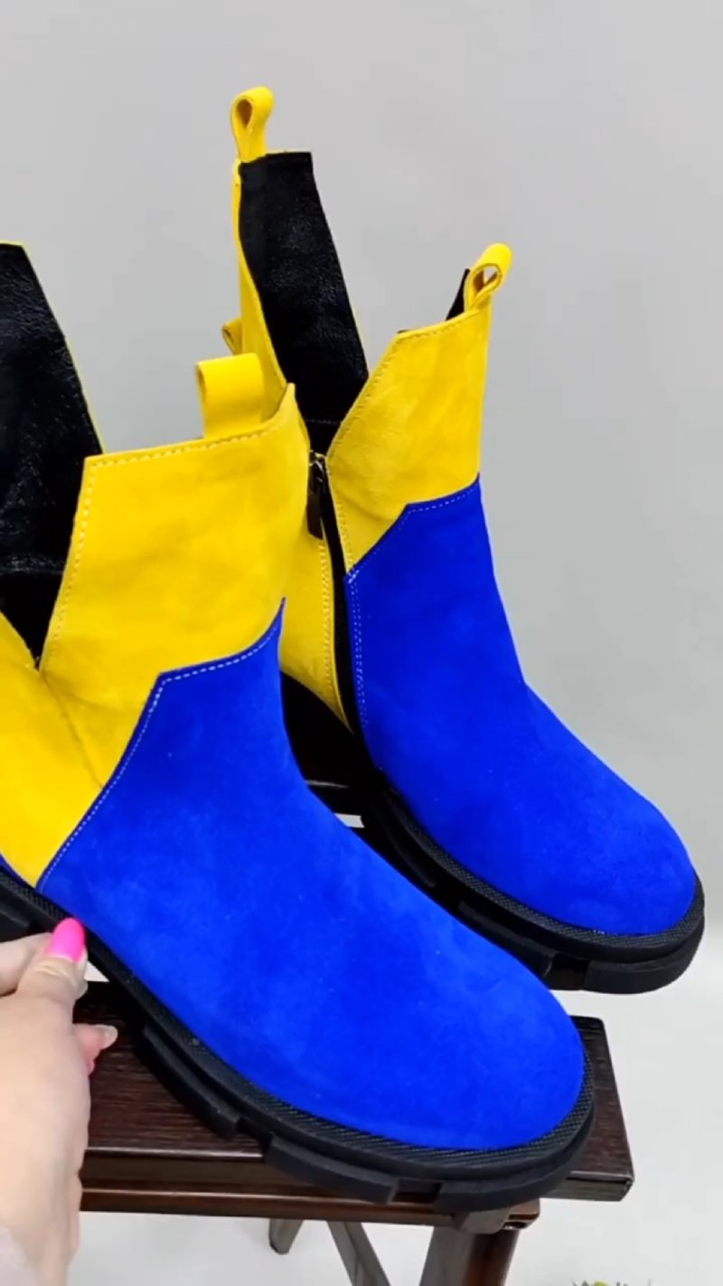 Cute Blue and Yellow Suede Ankle Boots