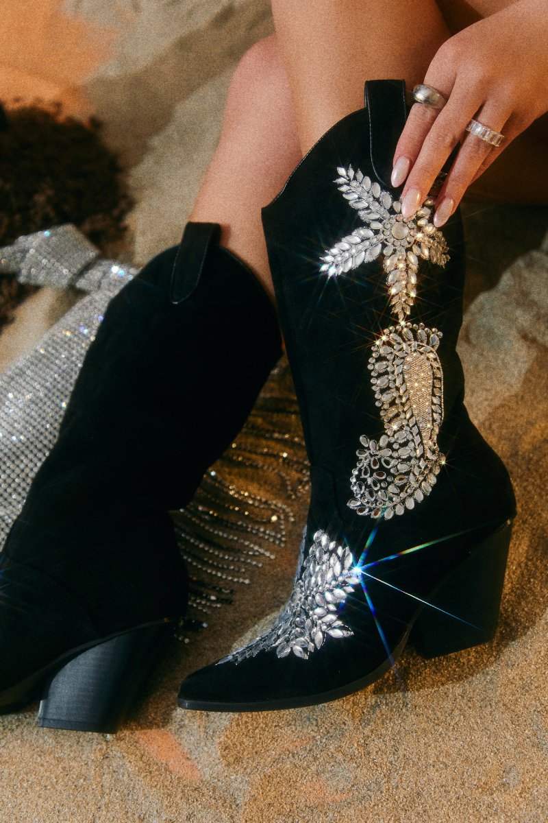 Chic Rhinestone Suede Boots