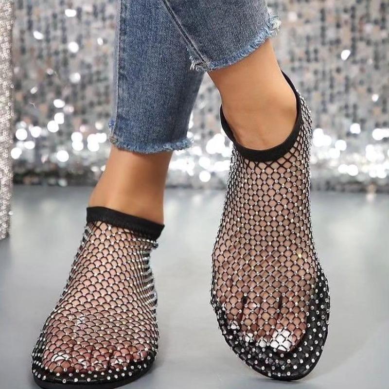 Cute Rhinestone Mesh Flats