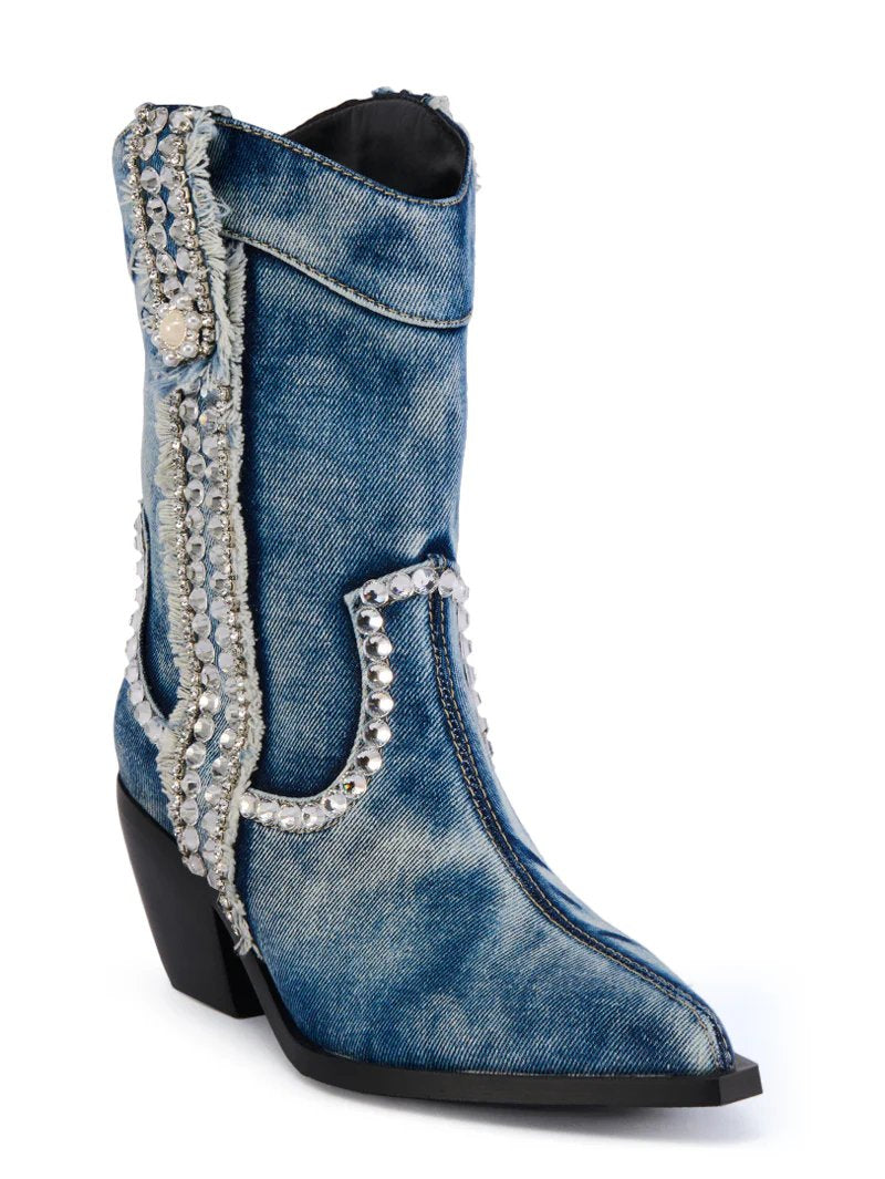 Cute Rhinestone Denim Booties