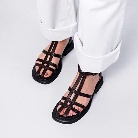 Chic Black Thin Strap Woven Flat Sandals