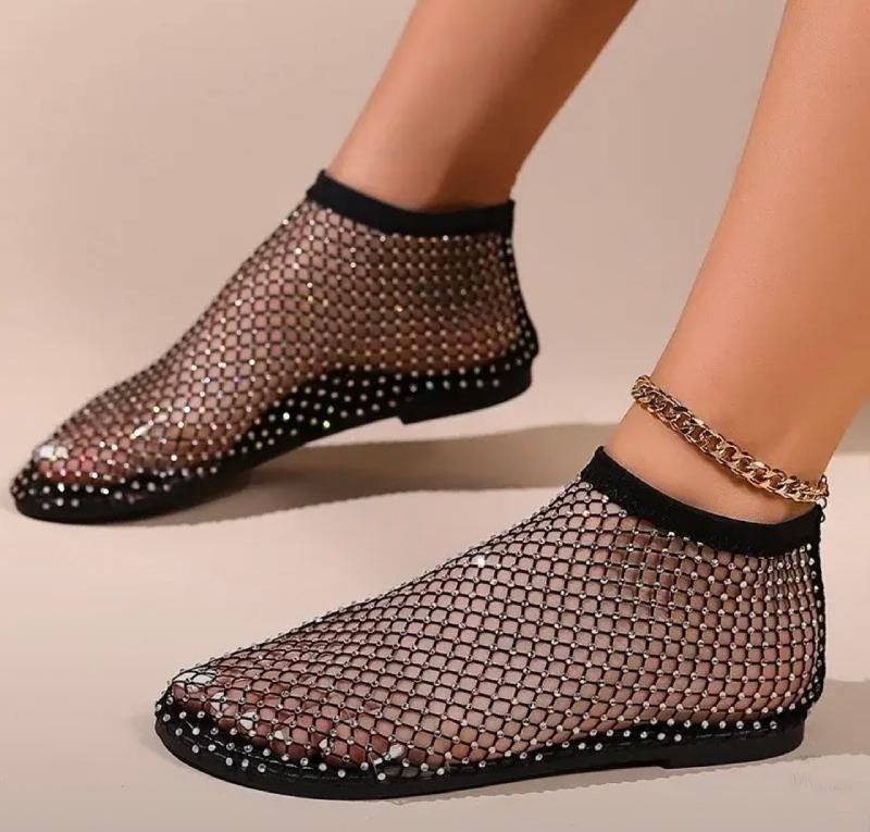 Cute Rhinestone Mesh Flats