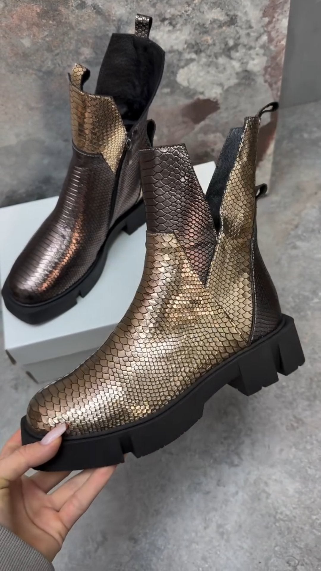 Cute Textured Leather Ankle Boots