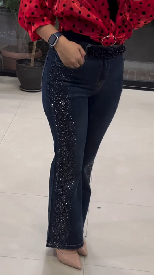 Eye-catching Rhinestone Bootcut Jeans