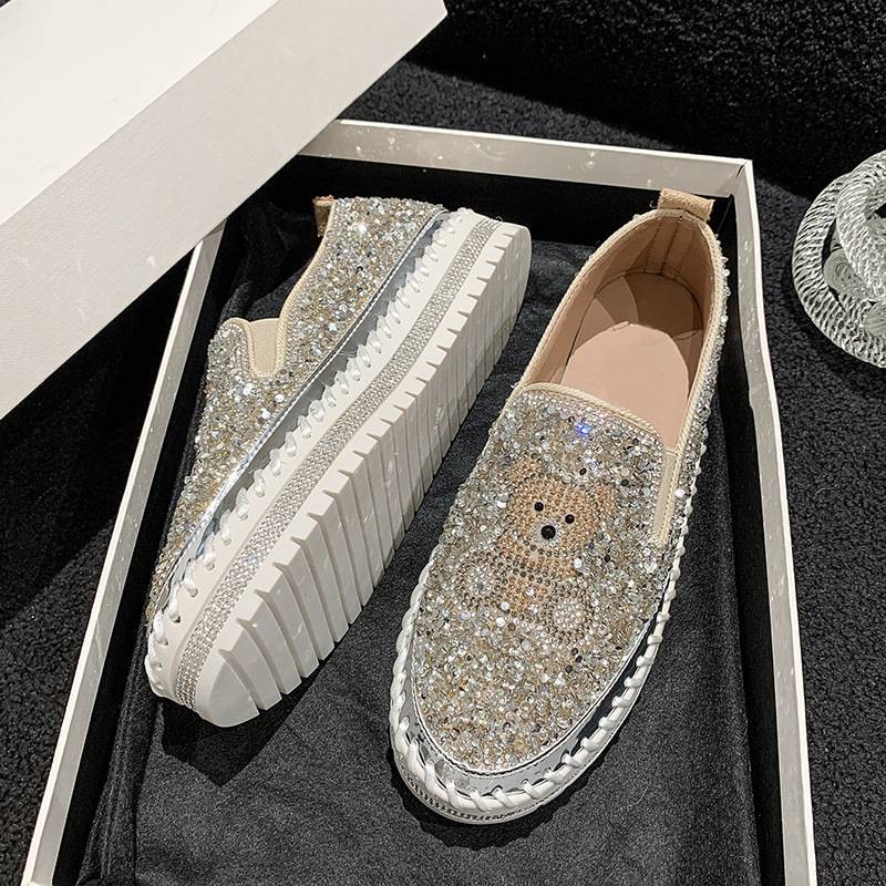 Cute Rhinestone Bear Loafers