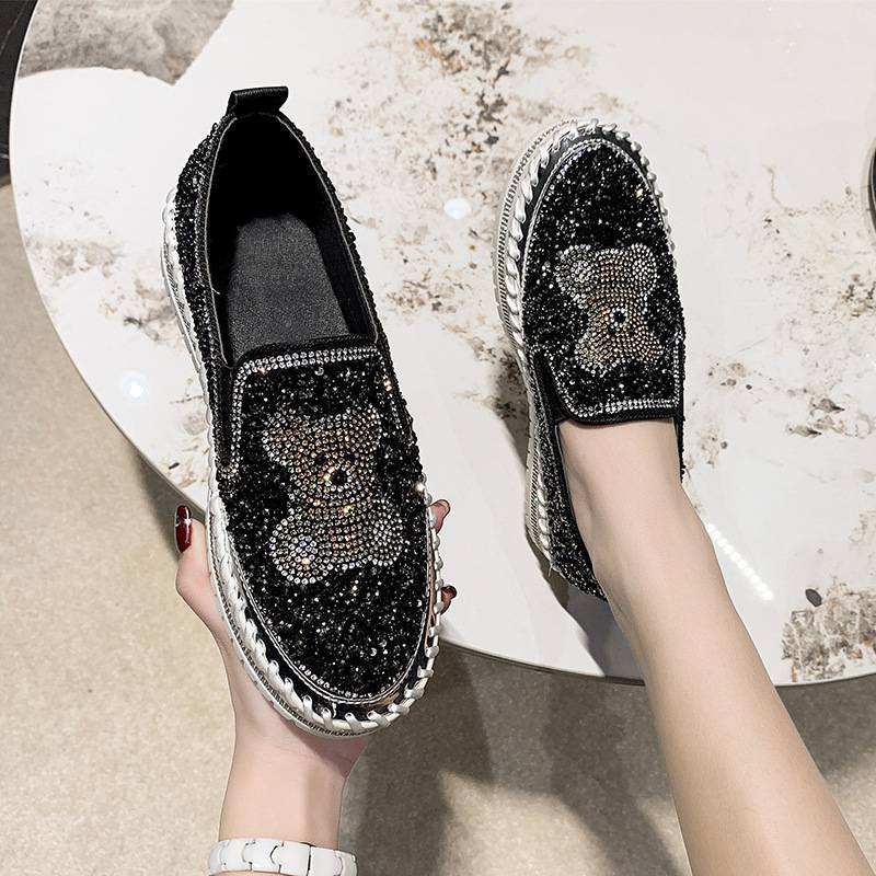 Cute Rhinestone Bear Loafers