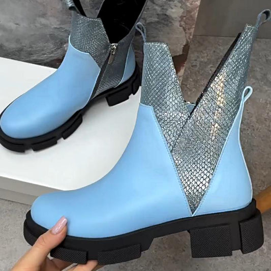 Chic Blue and Silver Ankle Boots