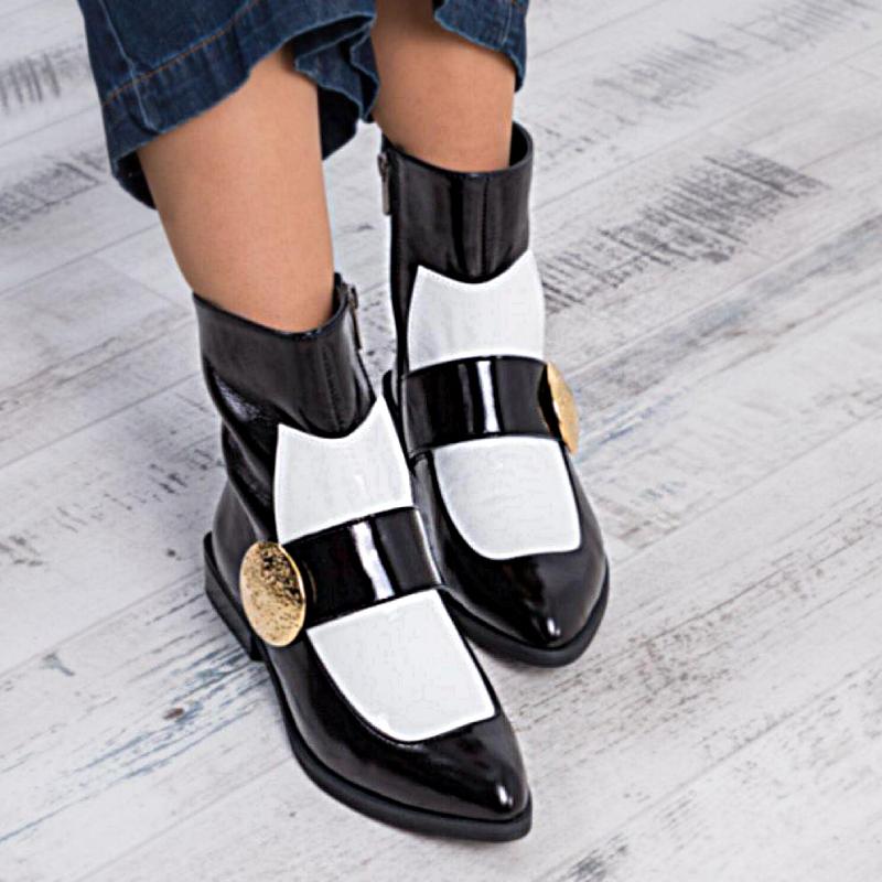 Cute Gold Disc Black and White Short Boots