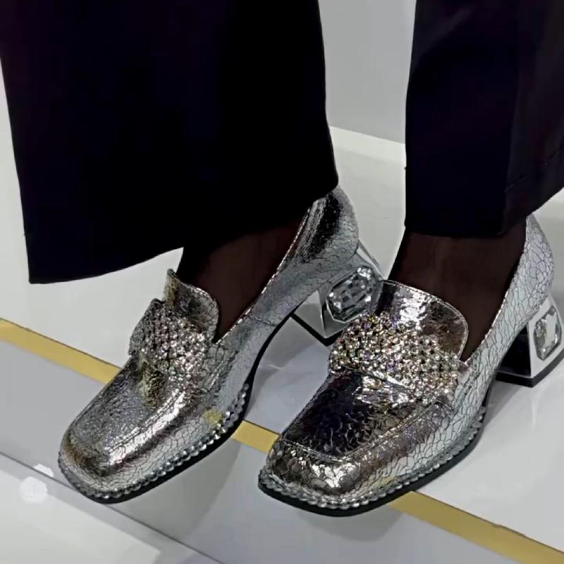 Shiny Rhinestone Patent Leather Loafers