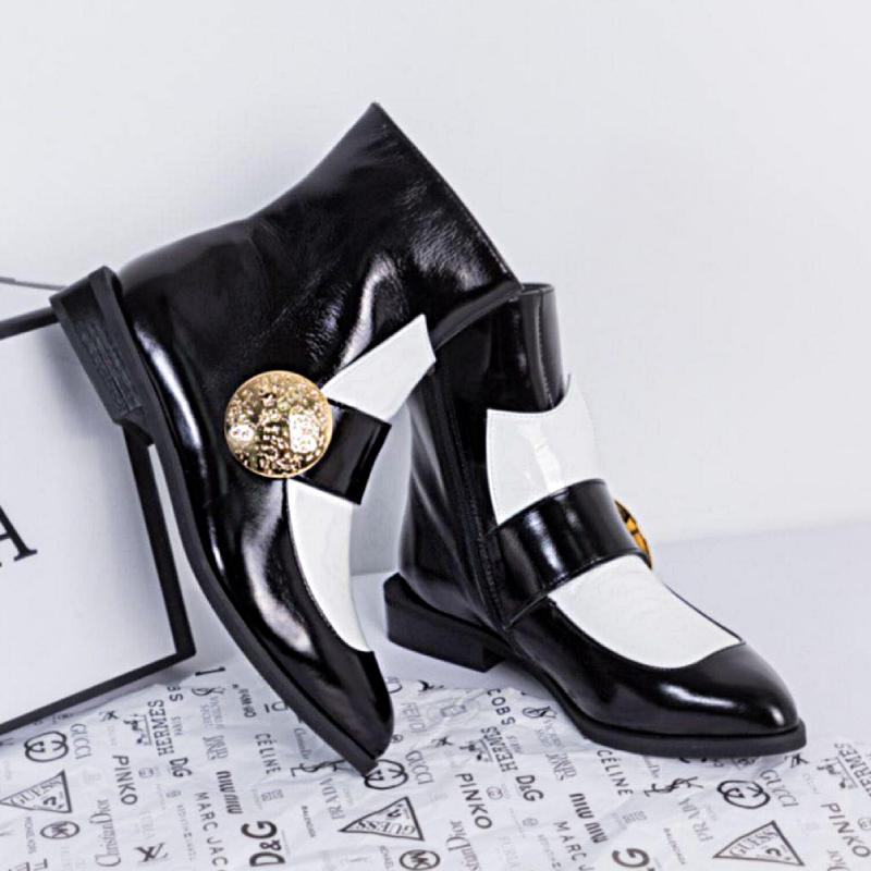 Cute Gold Disc Black and White Short Boots