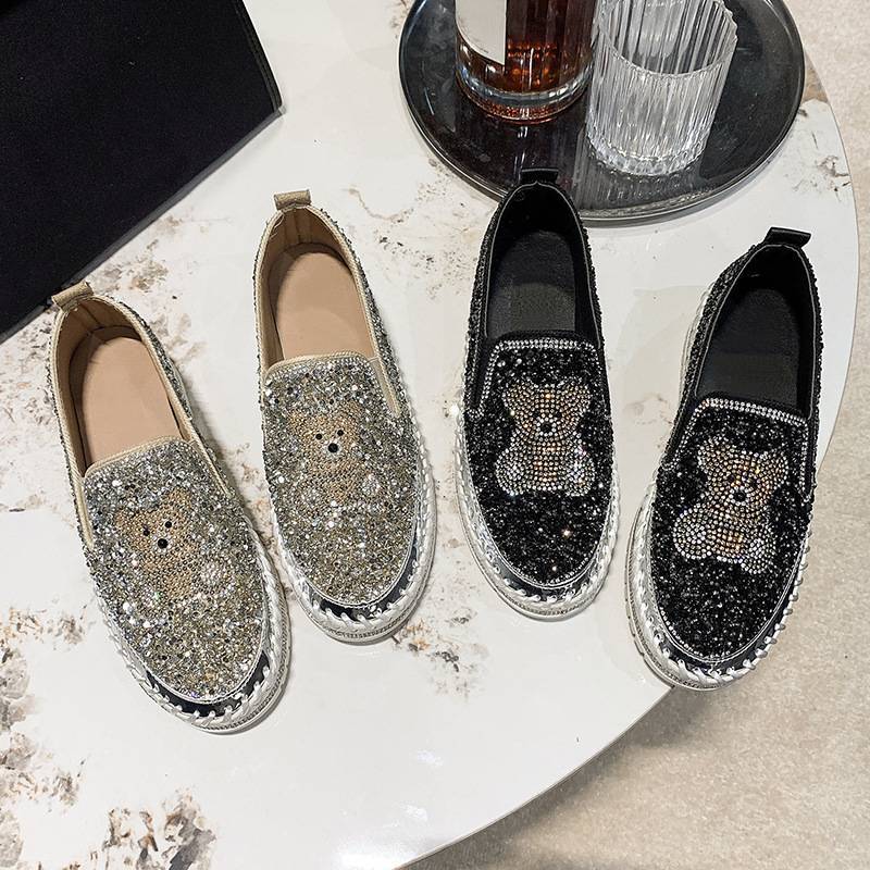 Cute Rhinestone Bear Loafers