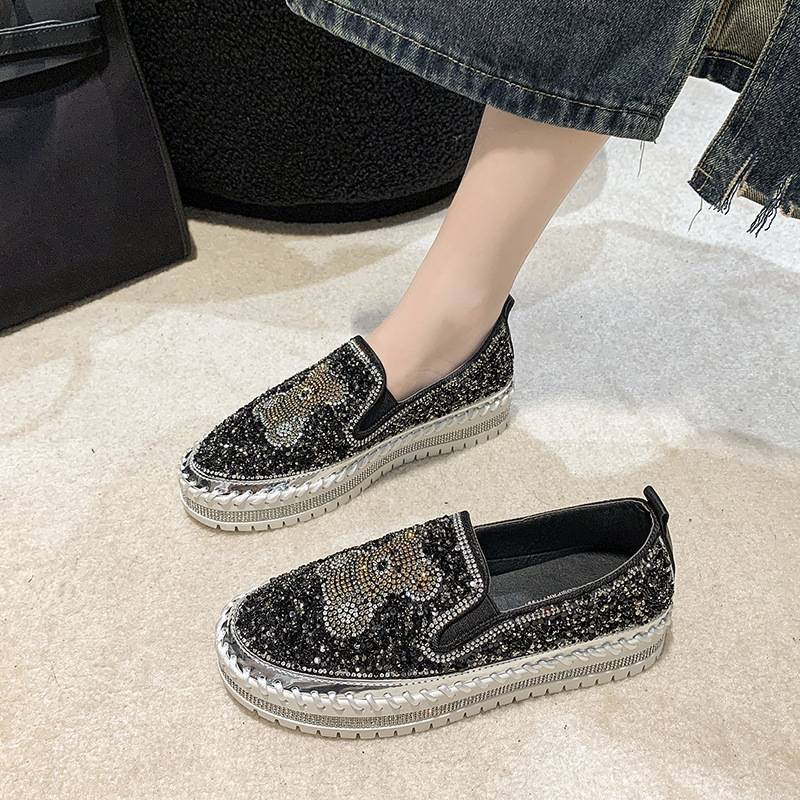 Cute Rhinestone Bear Loafers