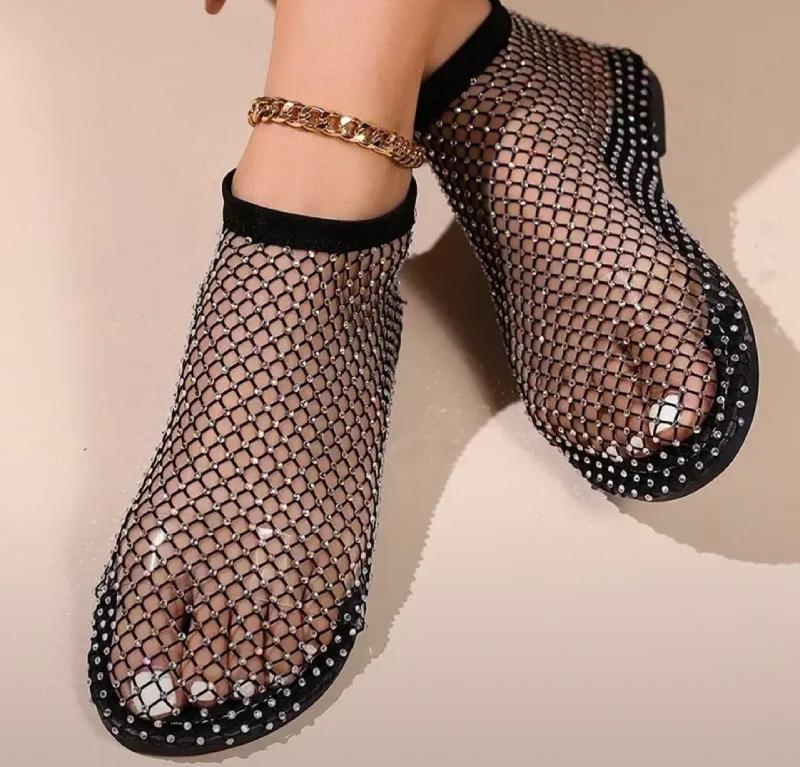 Cute Rhinestone Mesh Flats