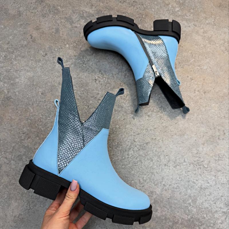 Chic Blue and Silver Ankle Boots