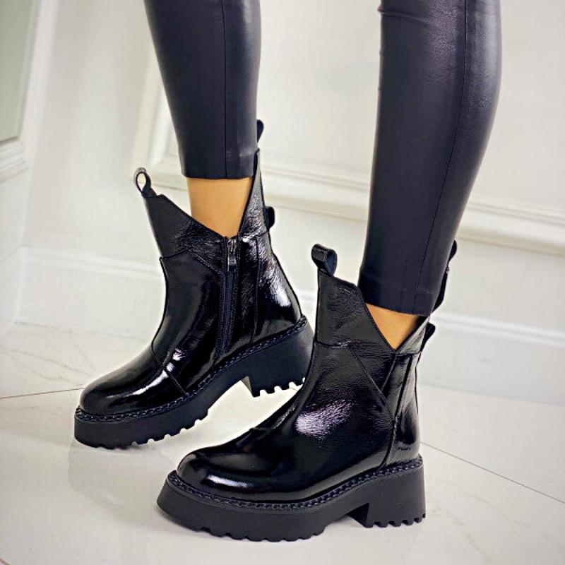 Cute Black Patent Leather Ankle Boots