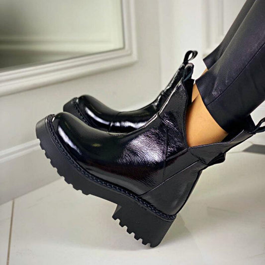 Cute Black Patent Leather Ankle Boots