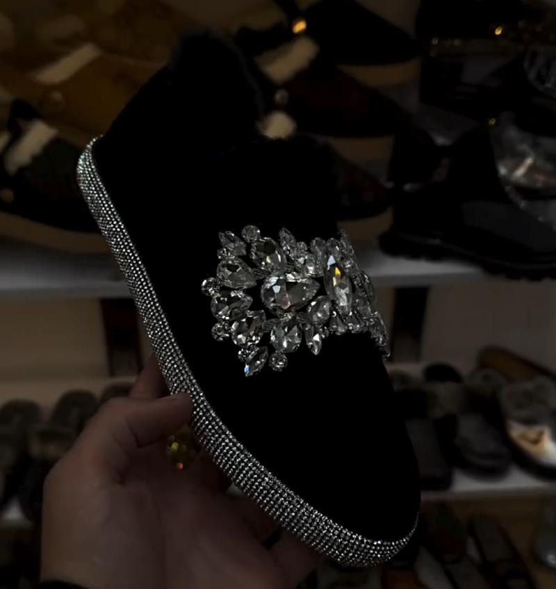 Cute Rhinestone Sole Thick Rhinestone Warm Slip-on Shoes