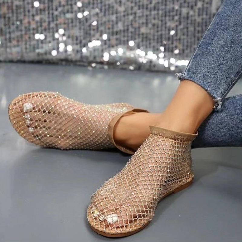 Cute Rhinestone Mesh Flats