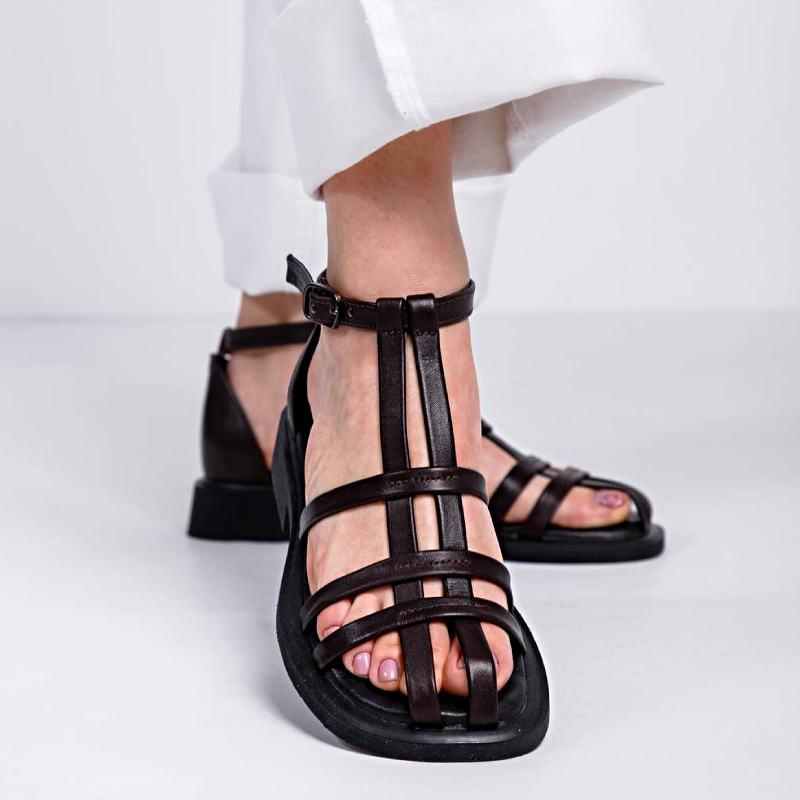 Chic Black Thin Strap Woven Flat Sandals