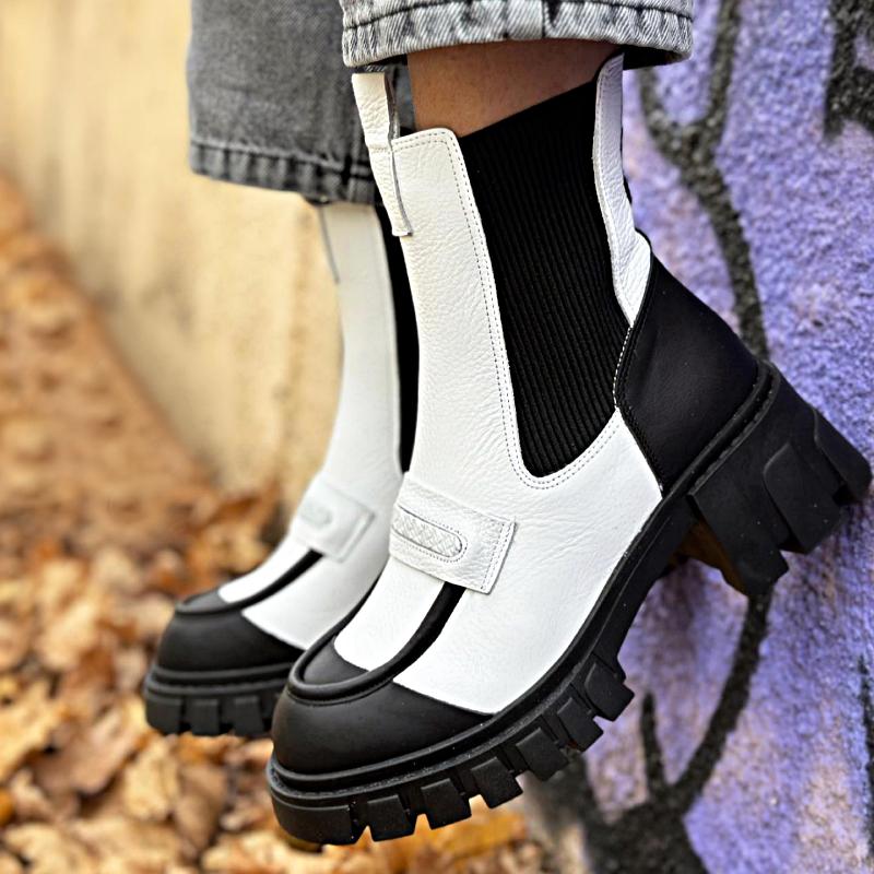 Chic Black and White Warm Ankle Boots